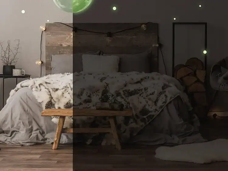 1. Lumina nocturnă cu lună și stele pe perete pentru decor de cameră.