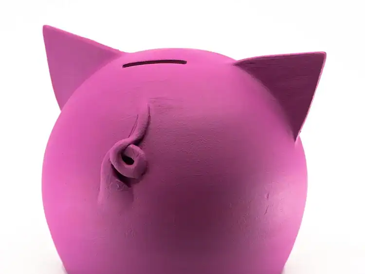 Pix de bani pentru copii, formă de purcel, design jucăuș și colorat.