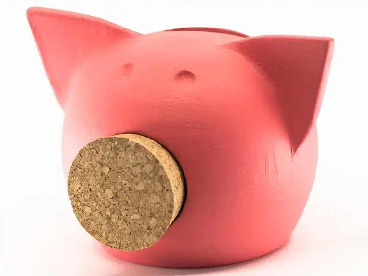 Piggy bank din ceramic roz cu dop din plută, decor pentru camerele copiilor și cadouri pentru cei mici.