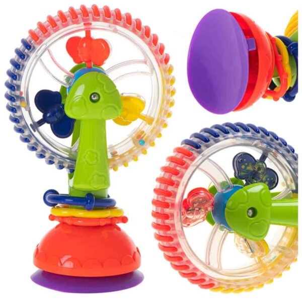 Zornăit roata Ferris cu ventuză de aspirație - O jucărie colorată pentru copii în formă de roată de mare. Jucăria are o funcție de zornăit. Ideal pentru a se juca în apă. Echipat cu ventuze