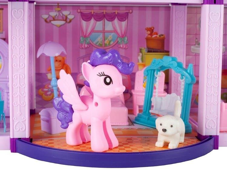 Jucărie copii Casuta Jucariilor cu ponei și accesorii, decor de joacă pentru fete și băieți.
