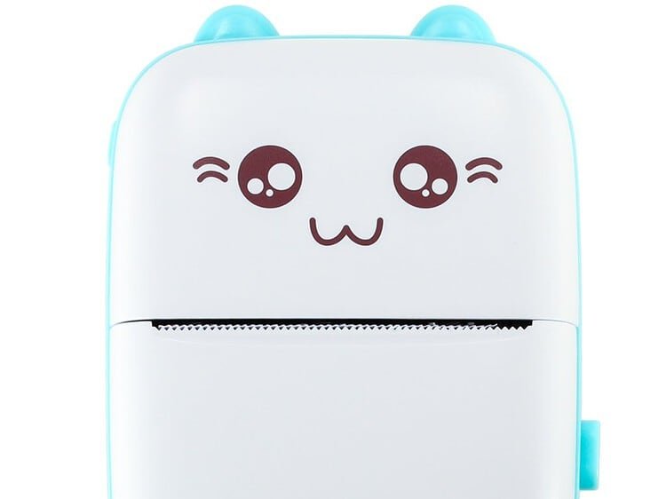 Mini imprimanta foto cu etichete termice + cablu USB cat albastru -