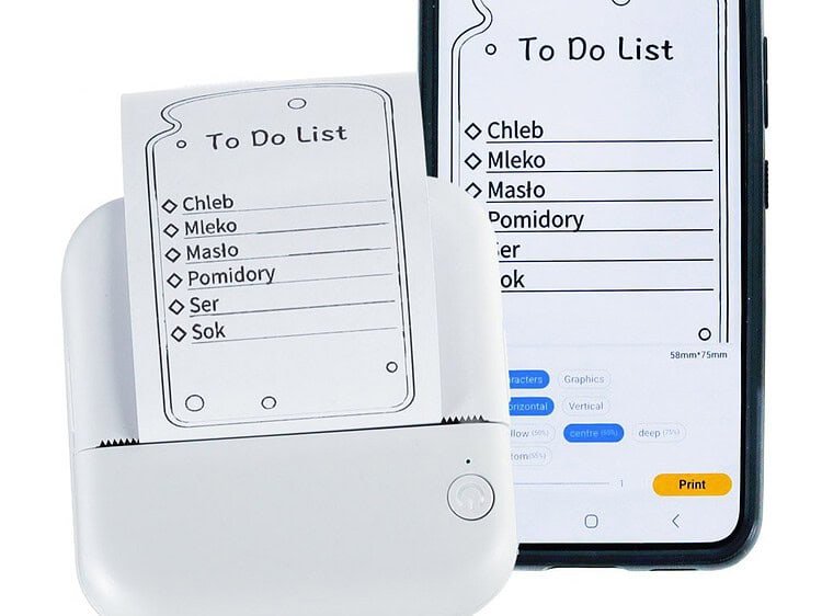 Afișaj electronic pentru imprimare liste de cumpărături cu un telefon mobil.