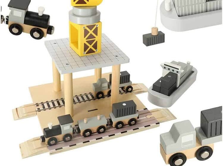 Macara din lemn macara macara port maritim + mașină navă -