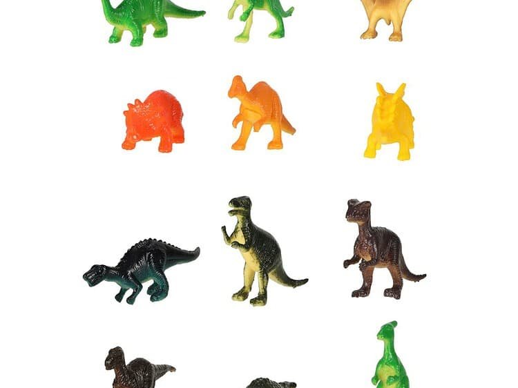 Jucării din plastic cu dinozauri pentru copii, colecție diversificată de modele și culori.