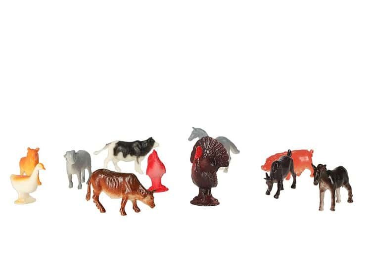 Jucării din plastic cu animale de fermă pentru copii, set de figurine de cal, vacă, porcul, găină și pui.