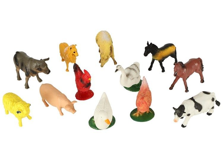 Miniaturi animale de ferme, jucării din plastic pentru copii, set animale domestice și sălbatice.