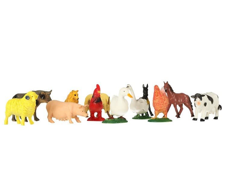 Animale de fermă din plastic, set jucării pentru copii, vacă, urs, porcușor, rață, cal, găină, cocor, oaie, capră, vacă.