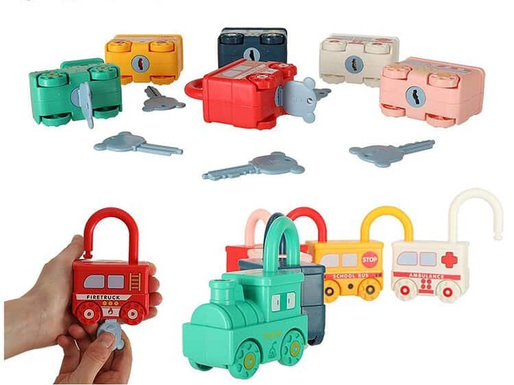 Joc de puzzle educațional blocuri de mașini blocuri de mașină lacăte senzoriale jucărie Montessori - Un set de mașini colorate cu lacăt care pot fi legate între ele. Fiecare mașină se potrivește cu o singură cheie. O distracție grozavă pentru a învăța gândirea logică și pentru a exersa abilitățile manuale. Material: plastic. Dimensiunile mașinii: 7 cm x 9 cm.