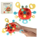 Jucărie senzorială de crab pentru copii - Mestecător de crabi pentru bebeluși cu elemente senzoriale - sfori și nasturi din silicon. Influențează pozitiv dezvoltarea copilului mic