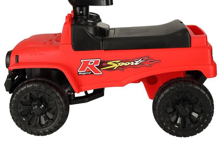 Mașină de jucărie electrică pentru copii, culoare roșie, ideală pentru joacă în aer liber.
