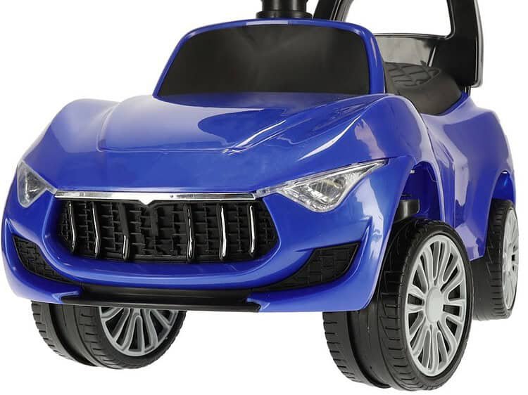 Mașinuță electrică pentru copii, model sport, culoare albastră, perfectă pentru joacă și aventură.