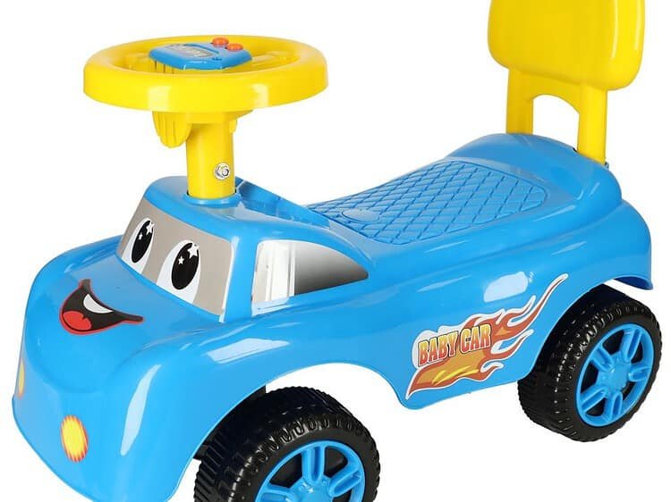 Zâmbet masina de împinge plimbare masina cu corn albastru -