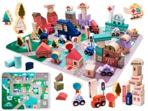 Blocuri de puzzle educaționale din lemn pentru oraș 135el. - Set de blocuri din lemn 135elem. Blocurile colorate atrag atenția copilului dumneavoastră și îi vor permite acestuia să se simtă ca un adevărat arhitect. Ideal pentru a învăța să numeri și să înveți culorile. Setul include: puzzle și blocuri. Dimensiunea blocului: aprox. 2