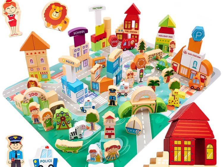 Blocuri de puzzle educaționale din lemn pentru oraș 120el. - Set de blocuri din lemn 120elem. O distracție ideală pentru micul arhitect. Vă permite să obțineți satisfacție din propriile proiecte. De asemenea