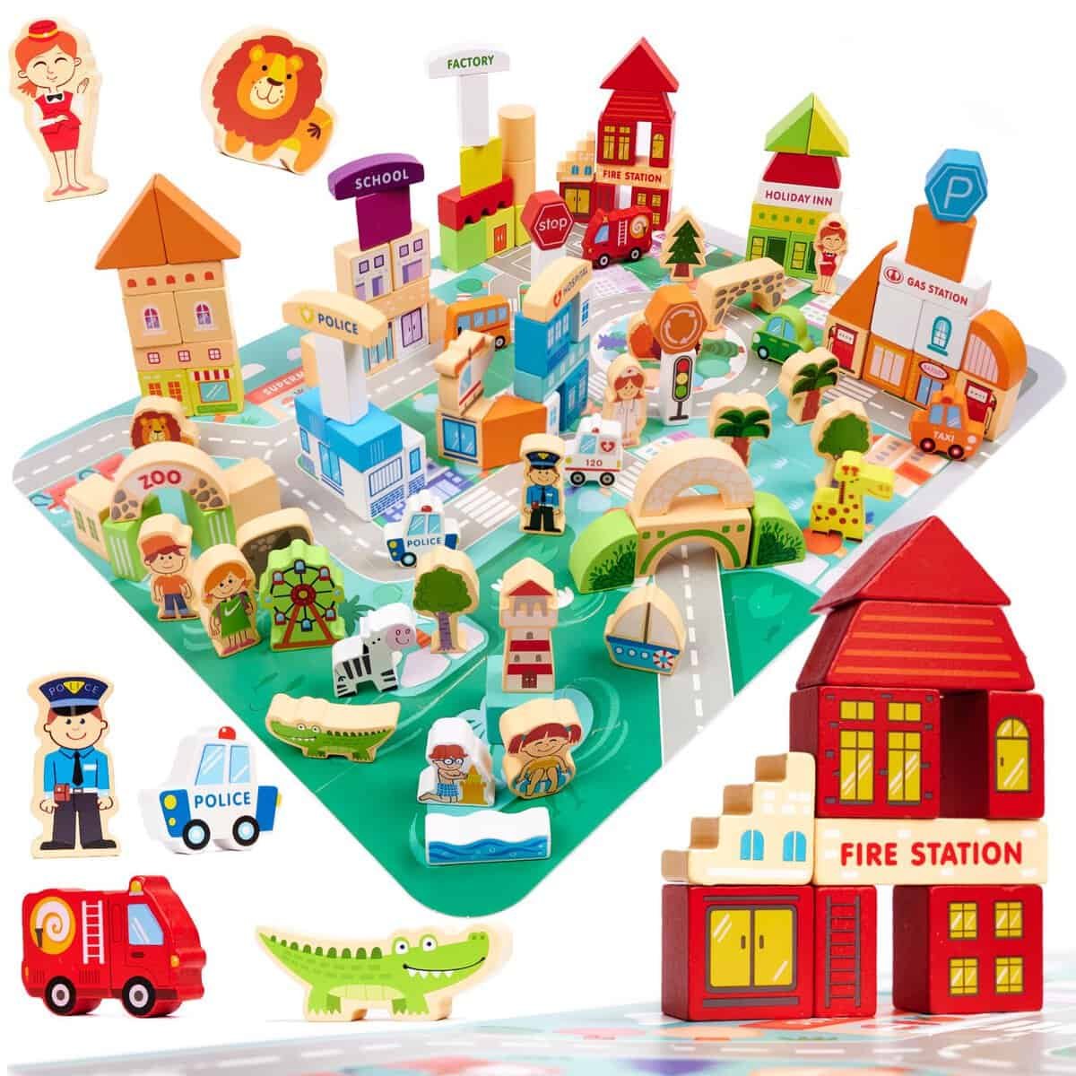 Blocuri de puzzle educaționale din lemn pentru oraș 120el. - Set de blocuri din lemn 120elem. O distracție ideală pentru micul arhitect. Vă permite să obțineți satisfacție din propriile proiecte. De asemenea