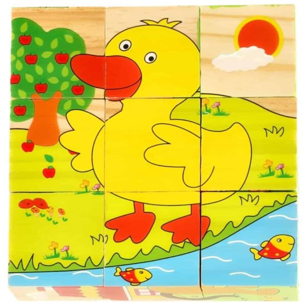 Blocuri de lemn educaționale din lemn Farm puzzle 9el. - imagine 3