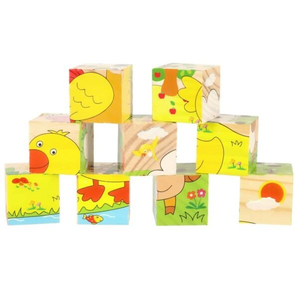 Blocuri de lemn educaționale din lemn Farm puzzle 9el. - imagine 5