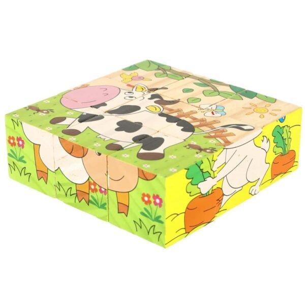 Blocuri de lemn educaționale din lemn Farm puzzle 9el. - imagine 6