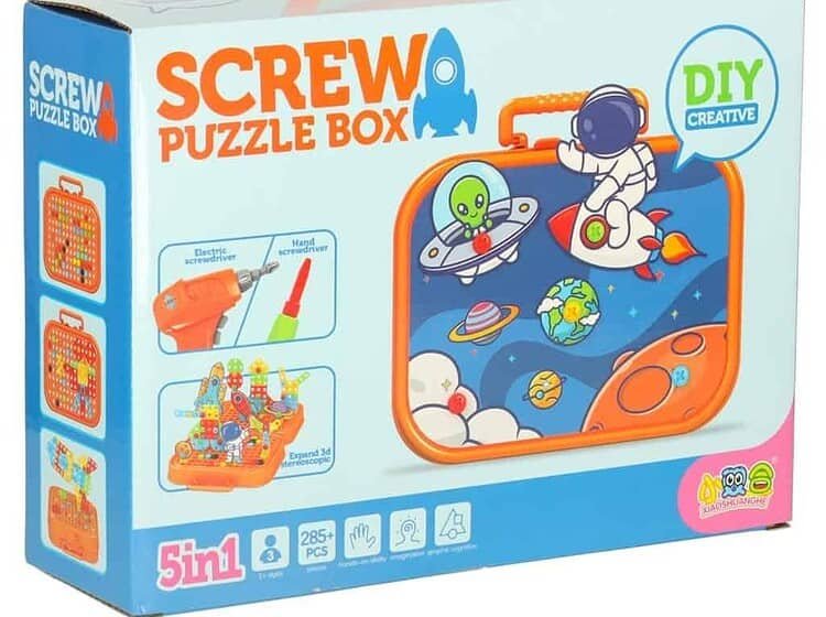 Jucarie educativă pentru copii, set creare din șuruburi și șurubelniță, spațiu și planetă.