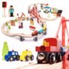 Calea ferată din lemn pentru trenuri + 70el - Trenuleț din lemn pentru diferite vehicule cu multe accesorii. Puteți aranja elementele în orice mod doriți. Jocul învață creativitatea