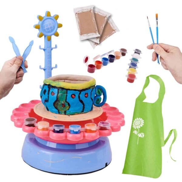 Set creativ de roată de olărit cu lut și vopsele 600g - Super set de roată de olar cu lut și vopsele. Va oferi o mulțime de distracție pentru fiecare copil. Vă permite să creați feluri de mâncare frumoase și să le decorați în mod fantastic. Material: plastic. Sursă de alimentare: 4x 1