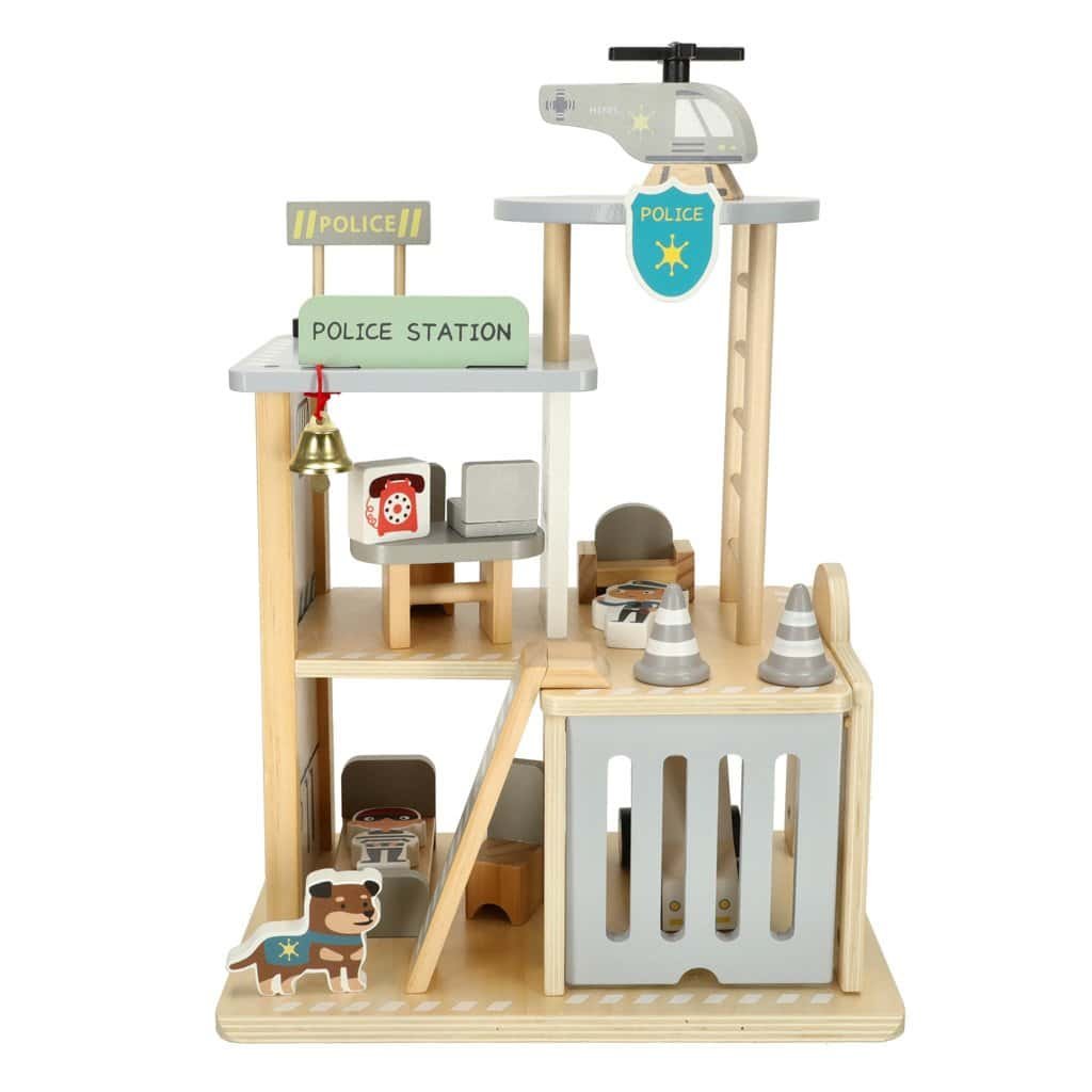 Jucărie de lemn pentru roluri poliție și cazarma, set complet pentru copii.