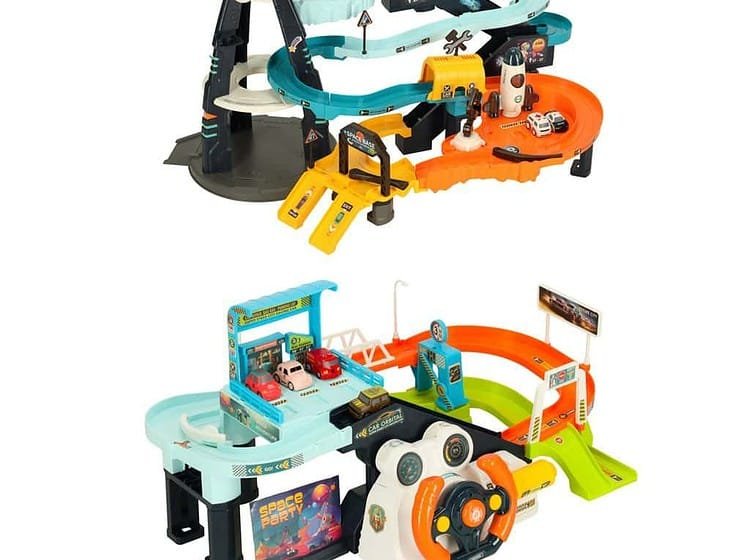 Jucarie de tren electric pentru copii cu traseu spațial și radar, set de jocuri interactive pentru cei mici.