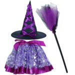 pălărie și mătură. Accente de costum în mov. Material: poliester