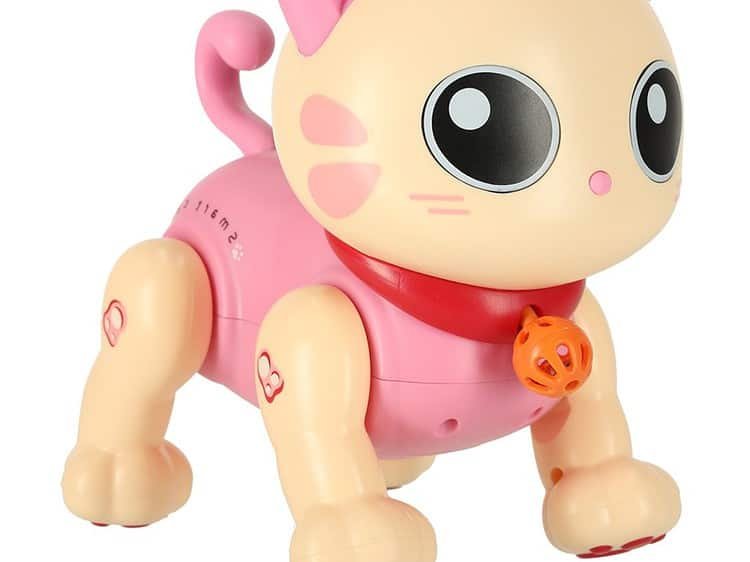 stă în două labe și cântă melodii. Include un controler pentru a controla cu ușurință pisica. Alimentare: baterii AAA. Dimensiuni: 18 cm x 11 cm x 6 cm.