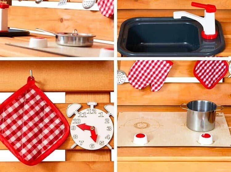 Joacă în bucătărie de jucărie, set de ustensile și accesorii pentru copii, decor pentru cameră de joacă.