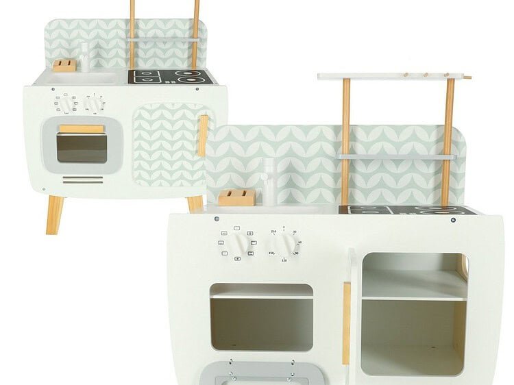 1. Jucarie bucatarie din lemn pentru copii, set dedicat jocului de rol și dezvoltării creative.