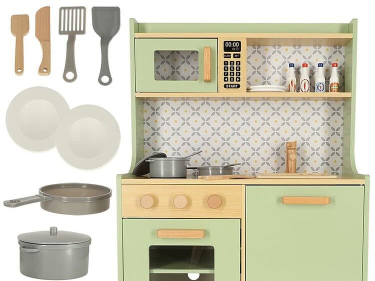 Mint MDF bucătărie din lemn pentru copii - Bucătărie din lemn pentru copii într-o culoare frumoasă și cu o mulțime de elemente - cuptor