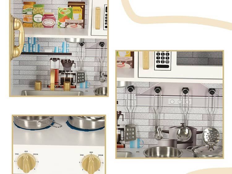 Plită cu accesorii de bucătărie pentru joacă, realistische și detaliate pentru copii.