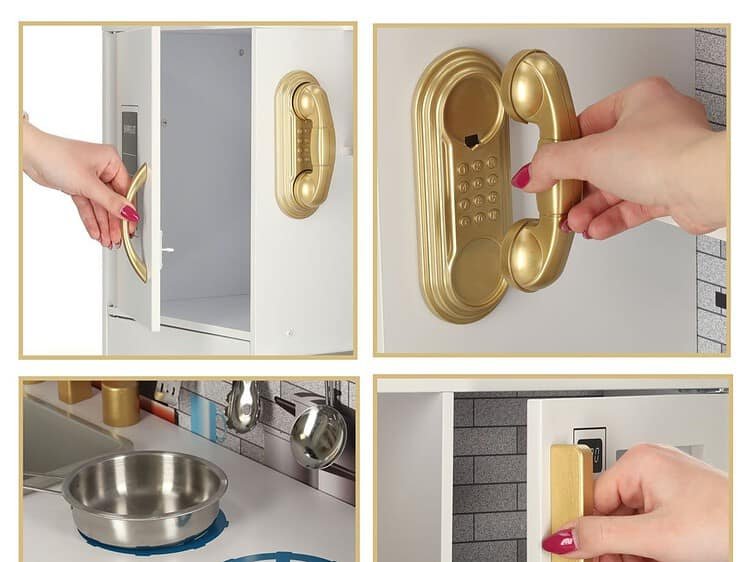 Ușa de jucărie cu mâner și încuietoare aurie, pentru joacă realistă și educativă.