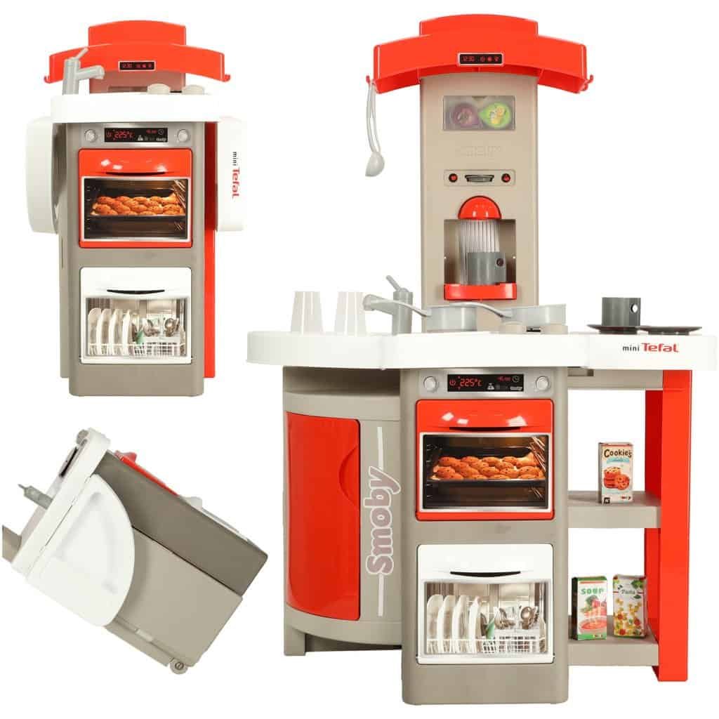 Bucătărie de plastic pentru copii roșu cu sunet - Bucătărie modernă din plastic cu accesorii. Jucăria este o miniatură a unei bucătării reale și are un cuptor