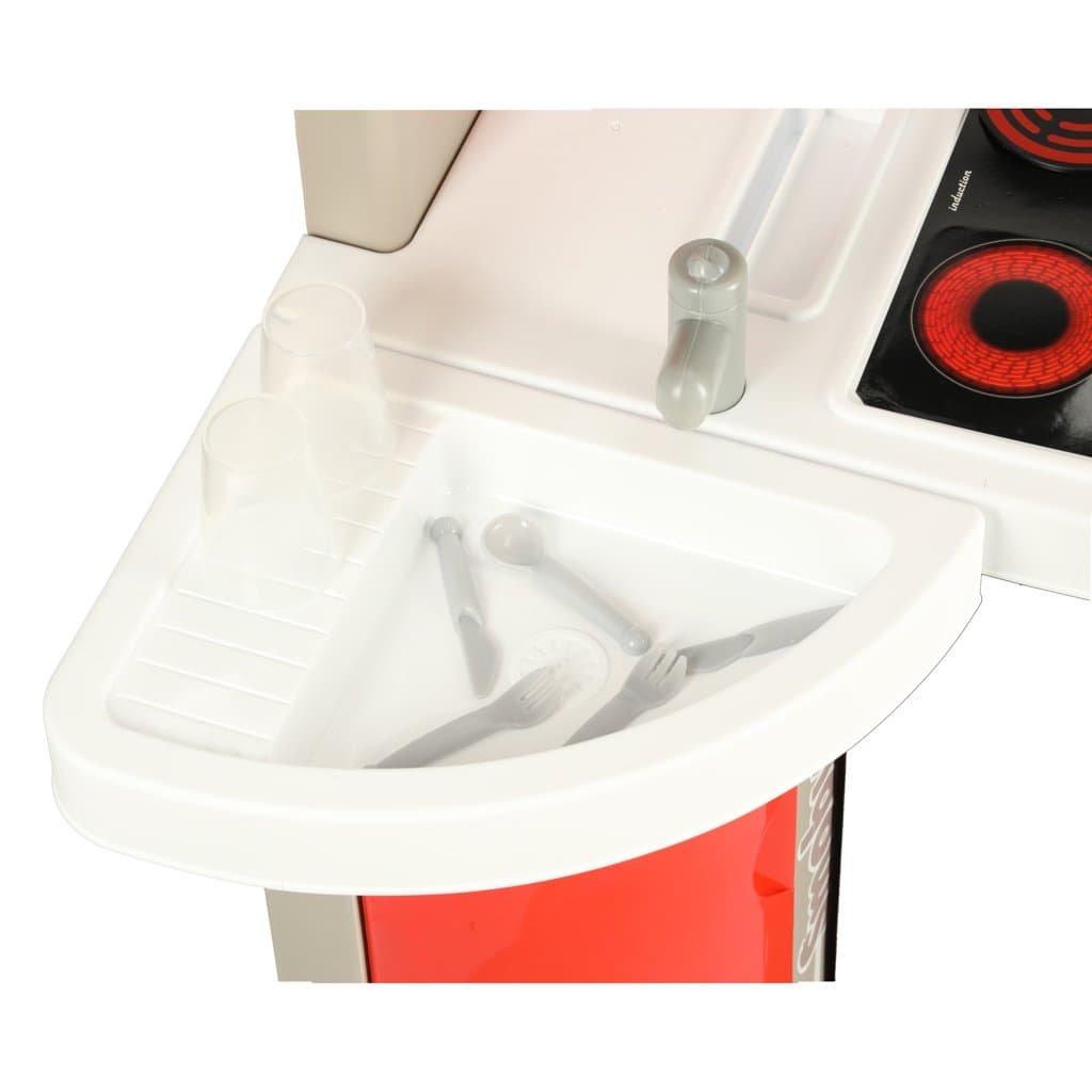 Jucărie pentru copii, bucătărie de jucărie cu chiuvetă și accesorii, în culoare albă.