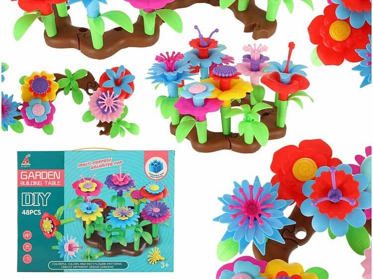 Flori blocuri creative blocuri de flori gradina de flori 48 elemente - Un set de blocuri creative care vă permite să vă construiți propria grădină de flori! Cele 48 de cărămizi vă permit să combinați elementele așa cum doriți. Jocul dezvoltă creativitatea și abilitățile manuale. Material: plastic. Dimensiunile grădinii construite: 19x19x12 cm.