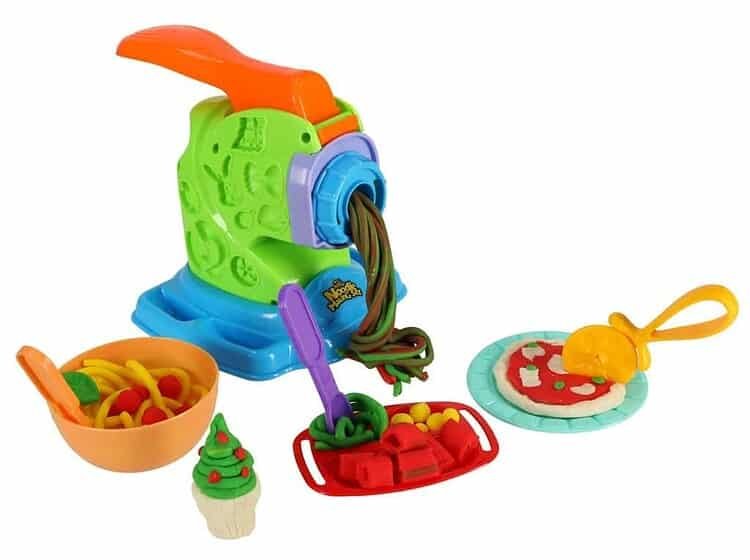 1. Jucarie pentru copii mașină de spaghete și mici mâncăruri de jucărie colorate.