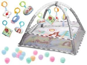 Covoraș educativ cu palete Playpen cu bile gri - Covoraș educativ multifuncțional cu bile. Covorașul crește odată cu copilul dumneavoastră. Atrage atenția copilului mic și definește zona de joacă. Inclus: covoraș