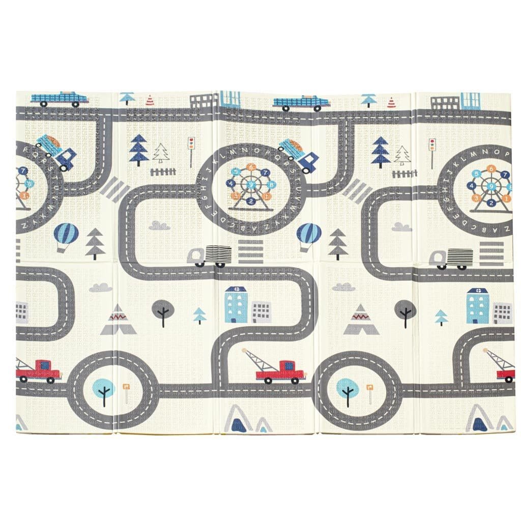 Jucarie covoras pentru copii, design cu strada, masini si elemente urbane, pentru joaca si decor ambiental.