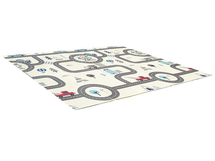 Jucarie covor pentru copii cu traseu rutier, autovehicule si semne de circulatie.