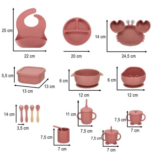 Veselă pentru copii din silicon crab 19 el roz închis - imagine 14