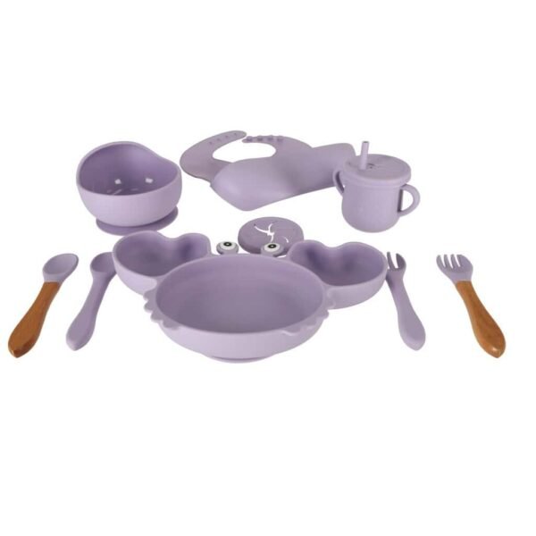 Ustensile de silicon pentru copii crab set de 9 bucăți violet - imagine 11