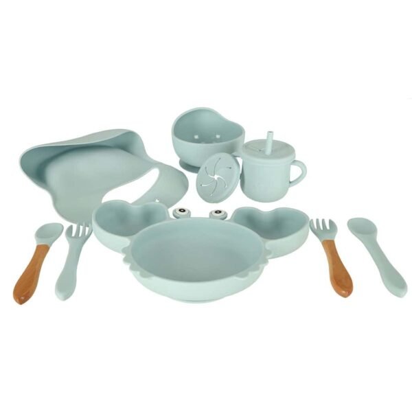 Tacâmuri de silicon pentru copii crab set de 9 bucăți albastru - imagine 11