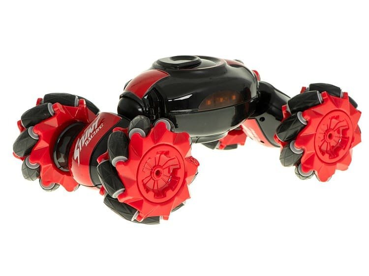 Viteza Pioneer Stunt Car RC 360 roșu - RC Speed Pioneer Stunt mașină de control de la distanță. Jucăria cu două fețe se deplasează în toate direcțiile. Are două moduri de conducere: curse și offroad și două telecomenzi: tradițională și cu capac de palmă. Viteză de până la 25km/h. Raza de acțiune este de aproximativ 20 m. Dimensiuni: 16
