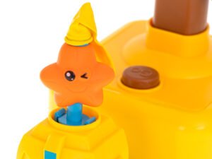 Jucarie pentru copii cu pompă, stea zâmbitoare cu culoare galbenă și accesorii distractive.