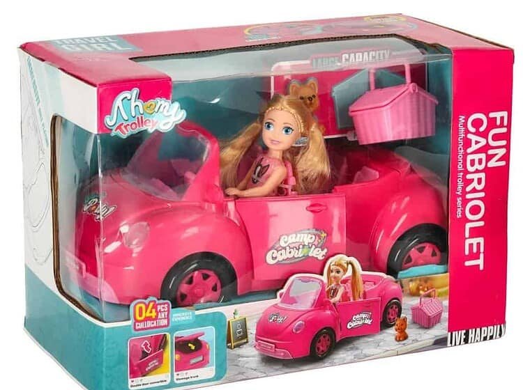 Jucarie casuta pentru copii, cu masinuta roz, figurina papusa si accesorii, ideala pentru joaca si dezvoltare imaginației.