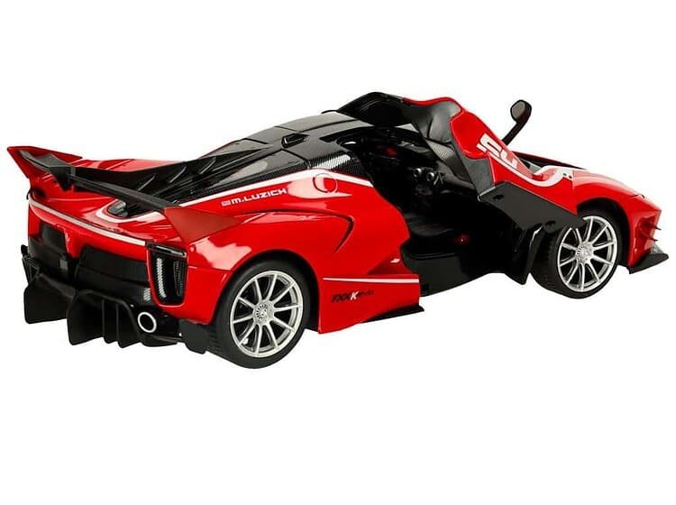 Mașinuță de jucărie sport roșie cu design detaliat pentru copii.