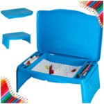 Masă auto pentru copii cu compartiment de depozitare albastru - Dimensiunile produsului: 48 cm x 29 cm x 18